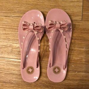 Blush pink studded bow flip flops